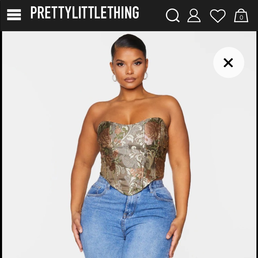 Gold Jacquard Lace Up Back Corset Top